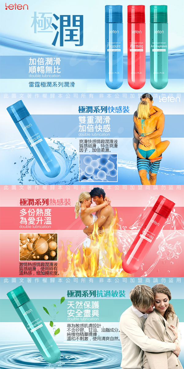 香港LETEN 極潤系列水溶性 潤滑液 80ml 快感裝 藍